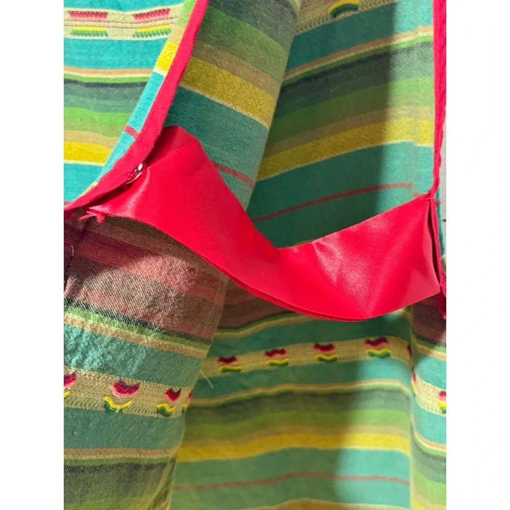 Vintage Striped Tabard Apron Multi Color Woven Bib Front Two Pocket Side Tie